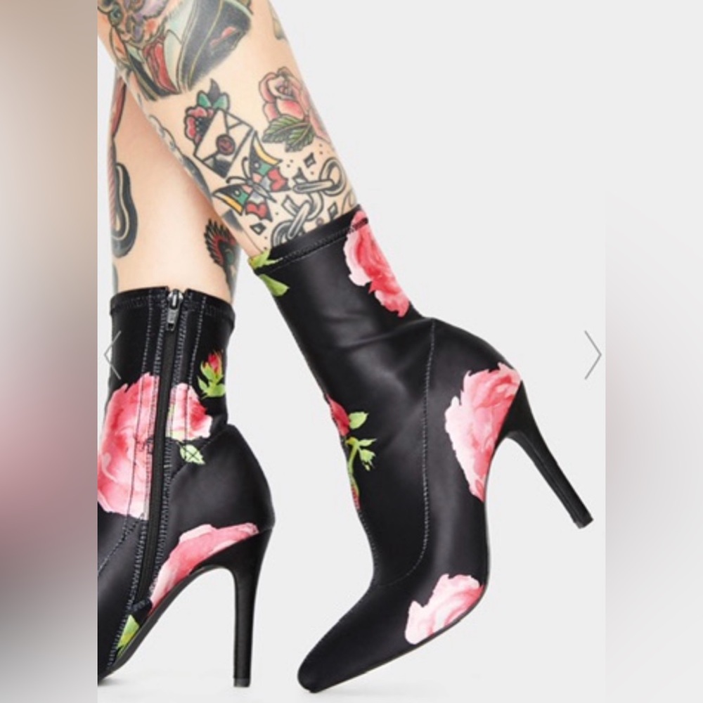 Satin Rose Print Mini Boot